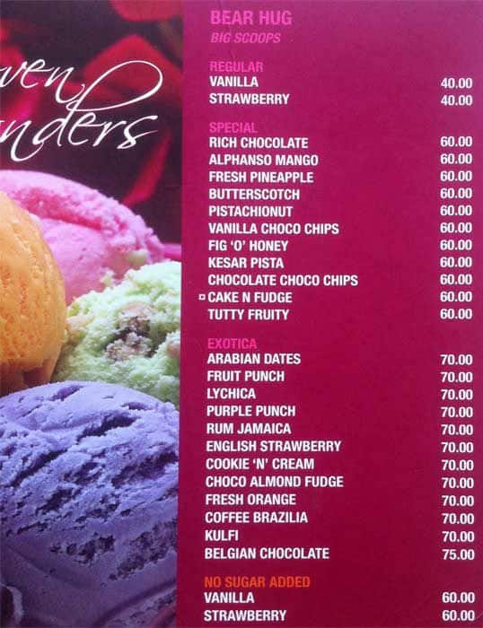 Menu at Polar Bear The ice cream sundae zone, Mysuru, 5179