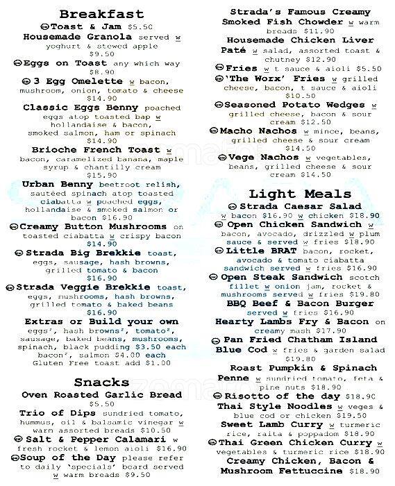 Cafe Strada a Wellington Foto del Menu con Prezzi Menumania/Zomato