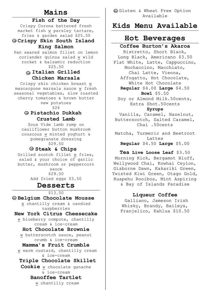 Menu at Strada cafe, Masterton