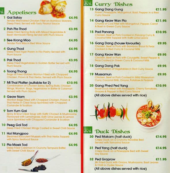 Menu At Mi Thai Restaurant Dublin 87b Manor St