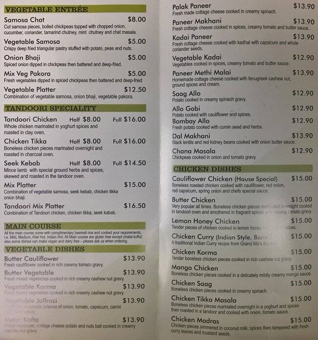 Menu at Cauliflower Restaurant, Best Indian Restaurant and takeaway