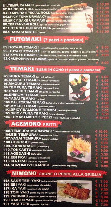 Menu di Ristorante Giapponese Itoya 