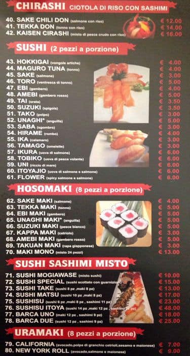 Menu di Ristorante Giapponese Itoya 