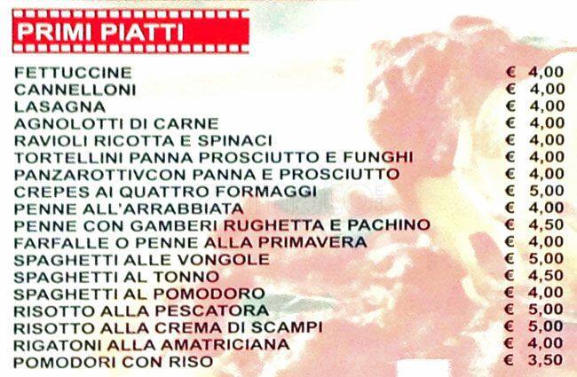 Menu di Cine Pizza 