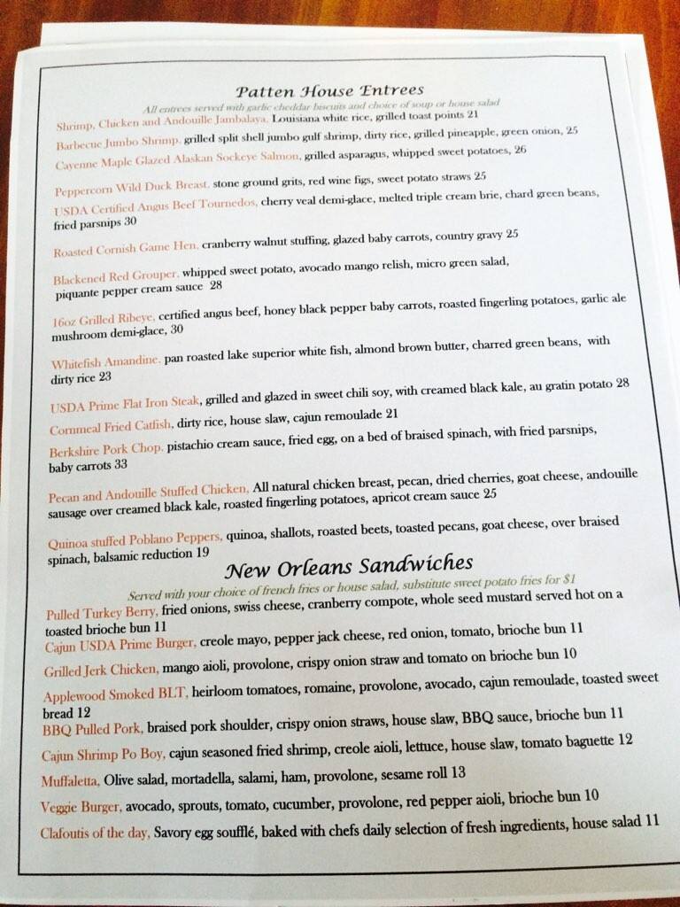 Patten House Menu, Menu for Patten House, Geneva, Chicago Urbanspoon