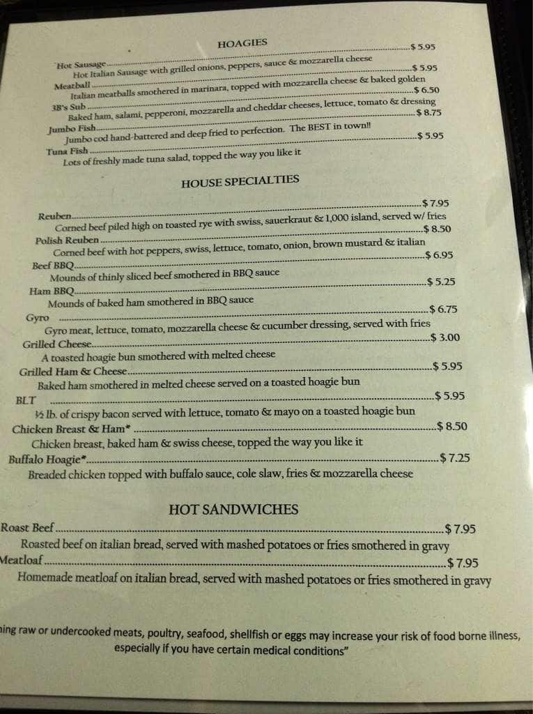 Menu at Three B's pub & bar, Zelienople