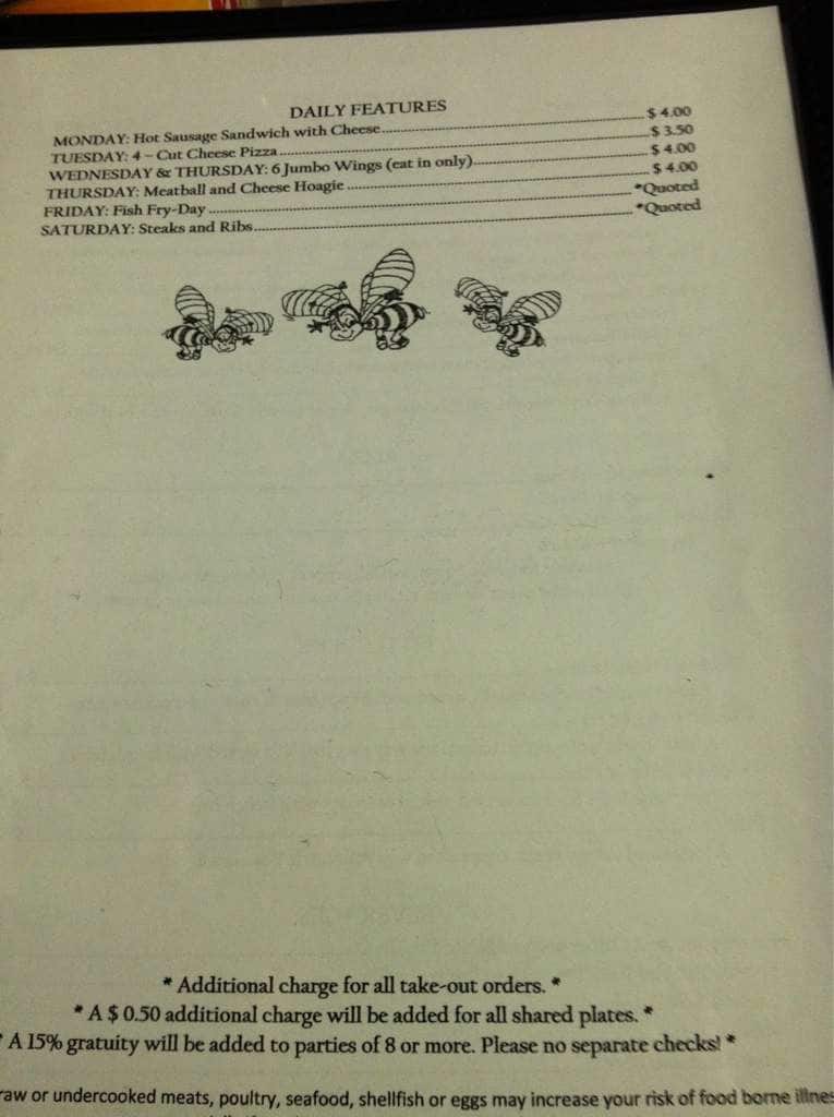 Menu at Three B's pub & bar, Zelienople