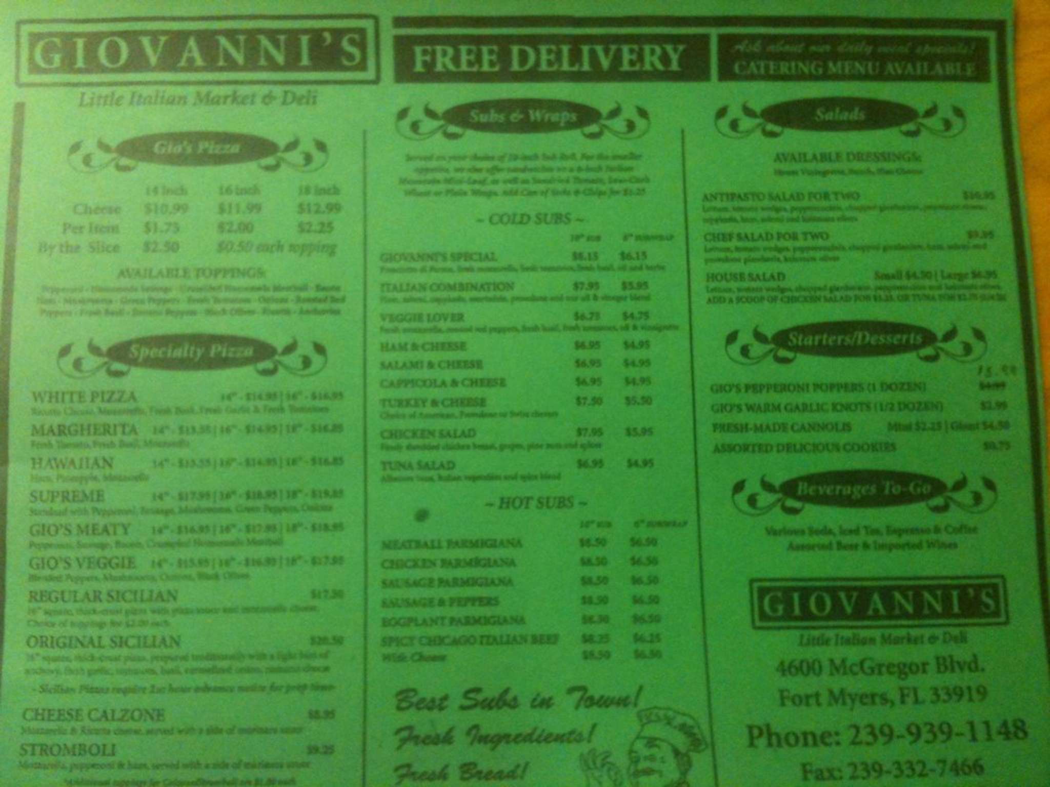 Giovannis Little Italian Market & Deli Incorporated Menu Urbanspoon