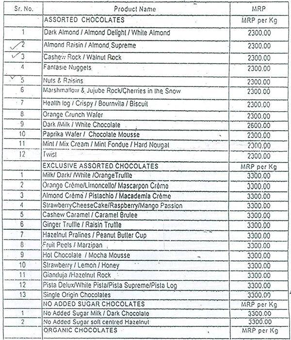 Fantasie Fine Chocolates Menu, Menu for Fantasie Fine Chocolates, Breach Candy, Mumbai Zomato