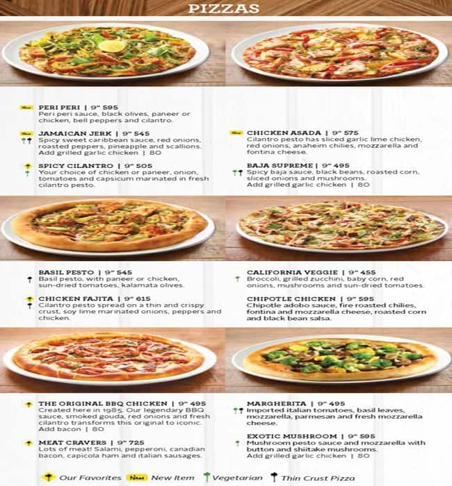 California Pizza Kitchen Menu, Menu for California Pizza Kitchen