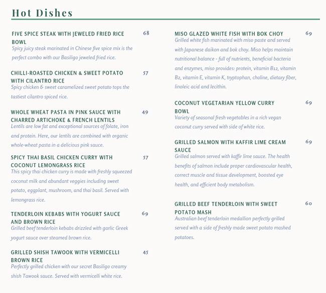Menu at Basiligo restaurant, Abu Dhabi, M37