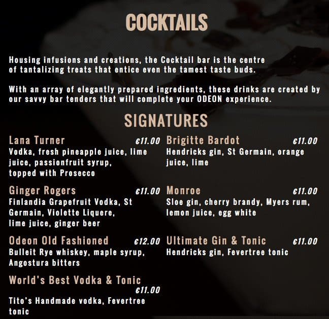 Odeon Menu, Menu for Odeon, South City East, Dublin - Zomato Ireland