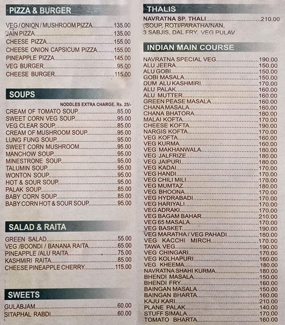 Navaratna Veg menu