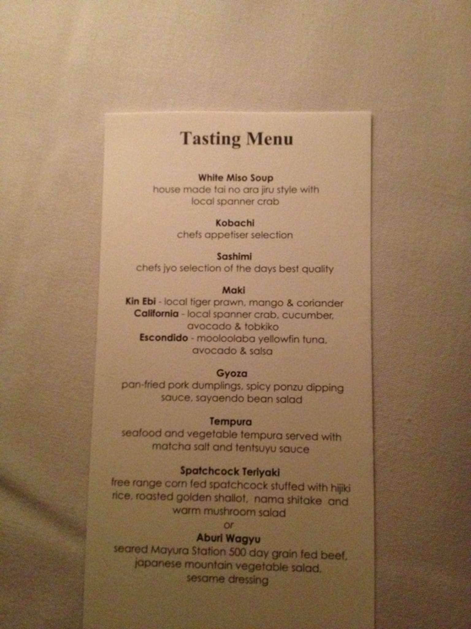 Menu at Wasabi Restaurant & Bar, Noosa Heads