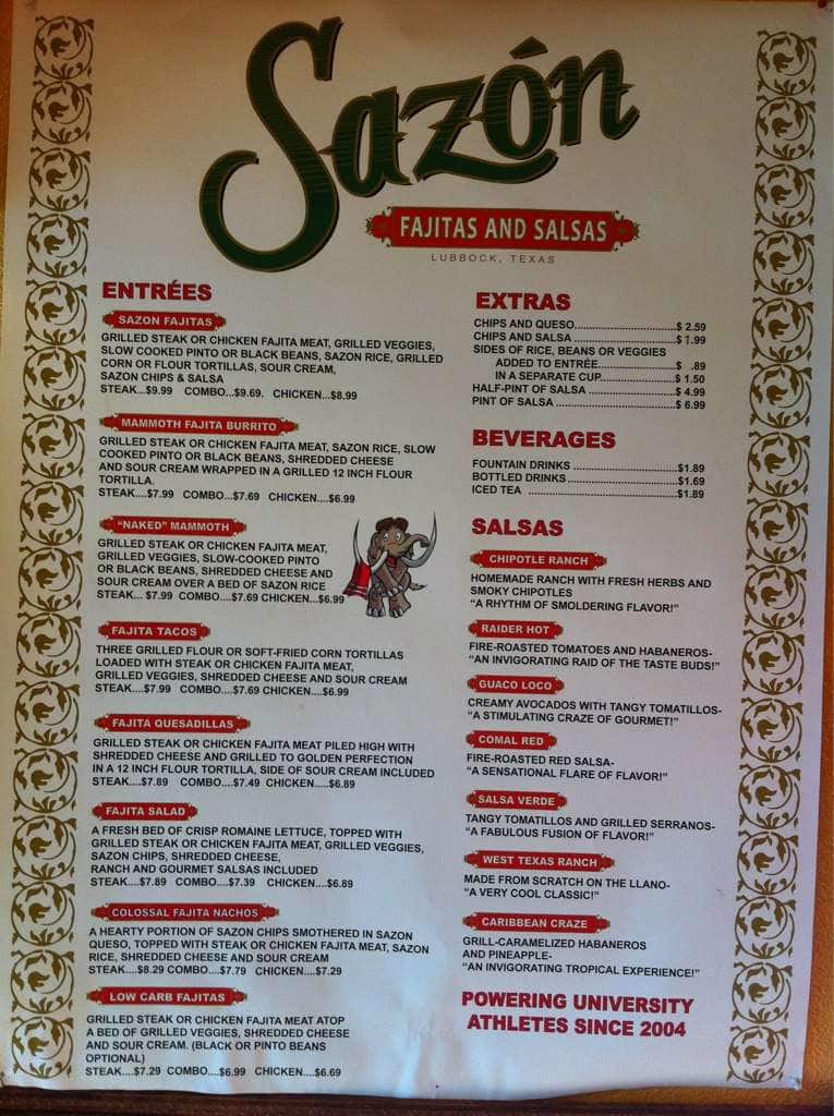 Sazon Menu, Menu for Sazon, Lubbock, Lubbock Urbanspoon/Zomato