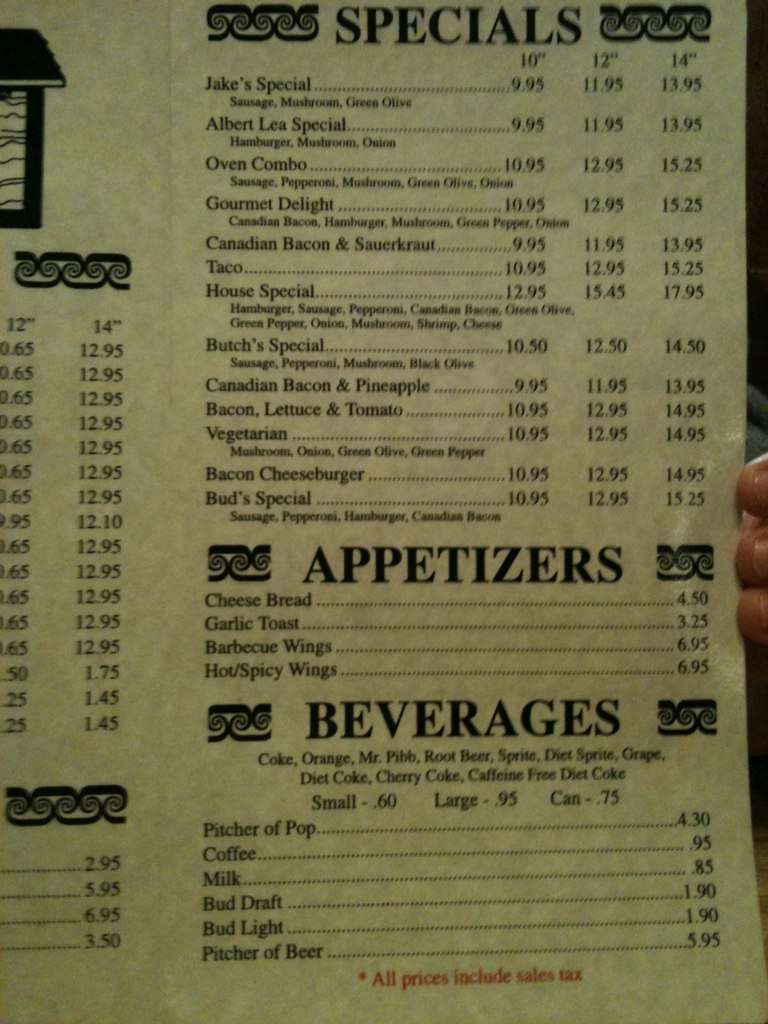 Jakes Pizza Menu,Menú para Jakes Pizza, Albert Lea, Albert Lea