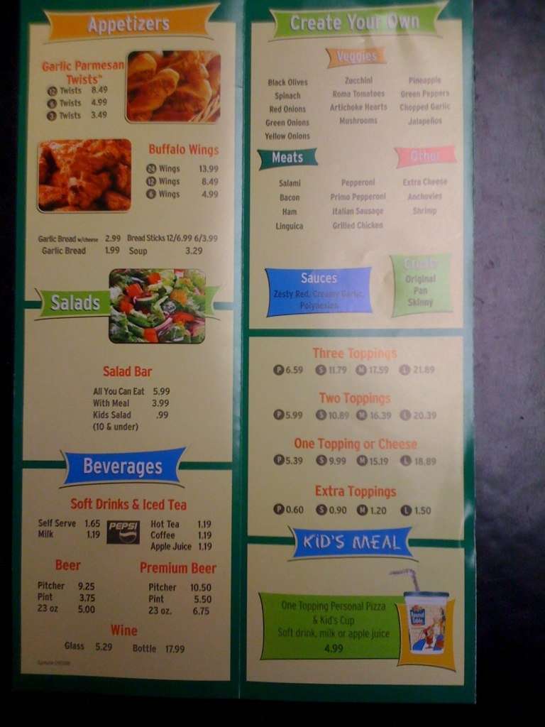 Carta de Round Table Pizza
