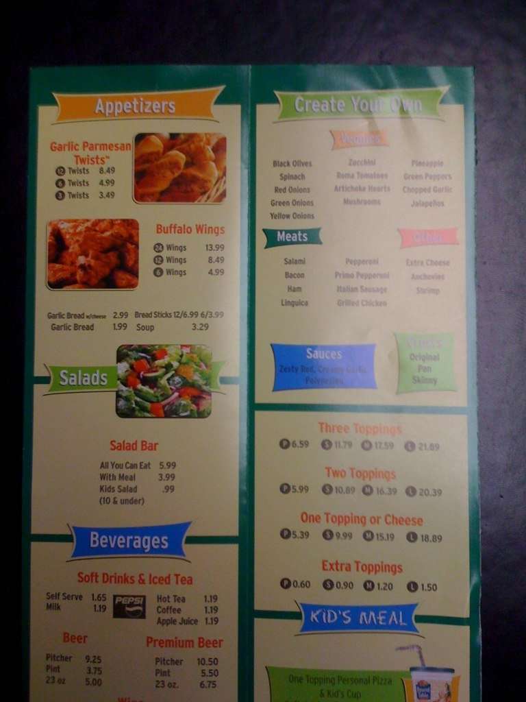 Carta de Round Table Pizza