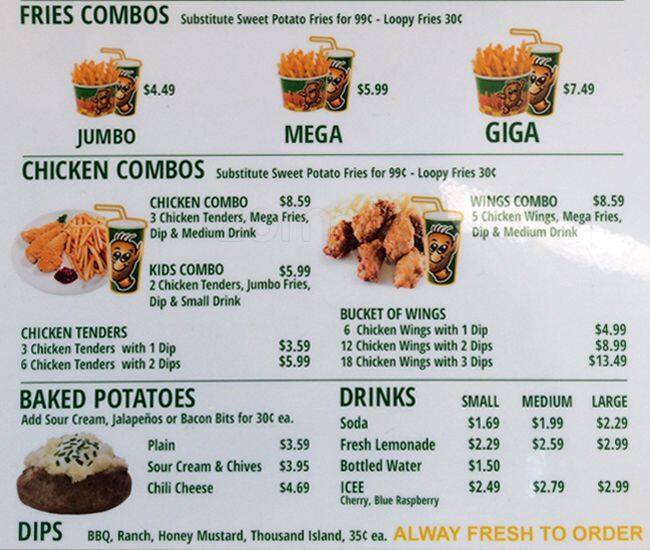 Menu at Potato Corner fast food, Tukwila