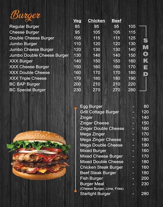 Burger Castle menu