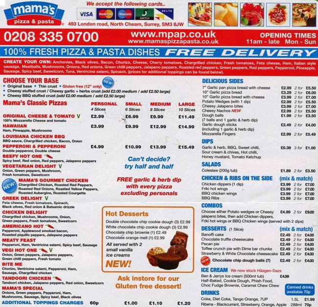 Mama's Pizza & Pasta Menu Zomato UK
