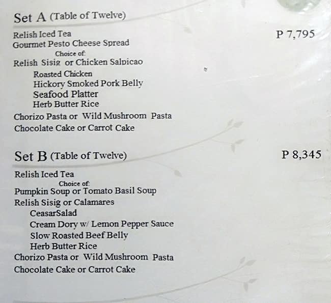 Menu at Relish, Hello Happiness! restaurant, Quezon City
