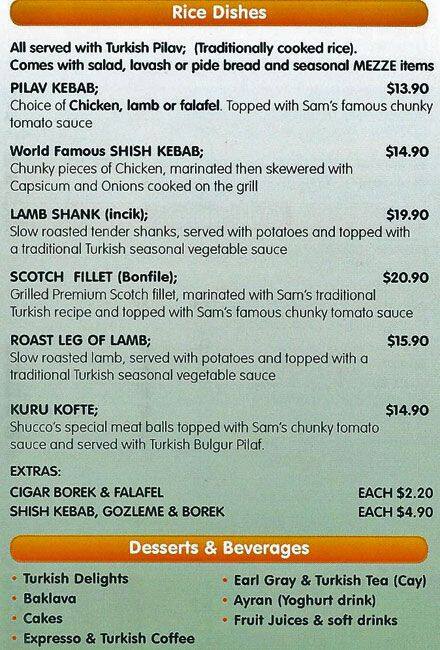 Carta de Sam's Kitchen