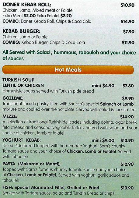 Carta de Sam's Kitchen