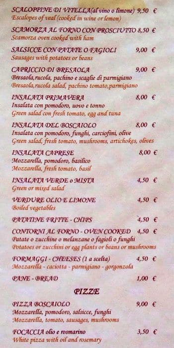 Menu di Il Boscaiolo 