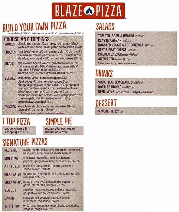 Blaze Pizza Menu, Menu for Blaze Pizza, West Loop, Chicago Urbanspoon