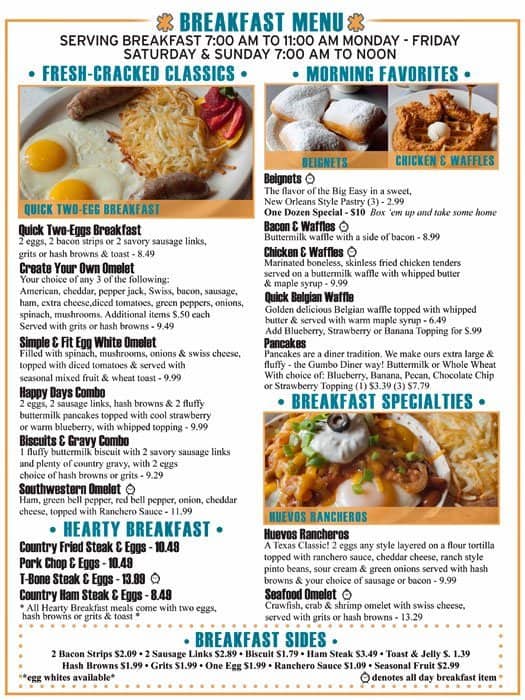 Gumbo Diner Menu, Menu untuk Gumbo Diner, Galveston, Houston