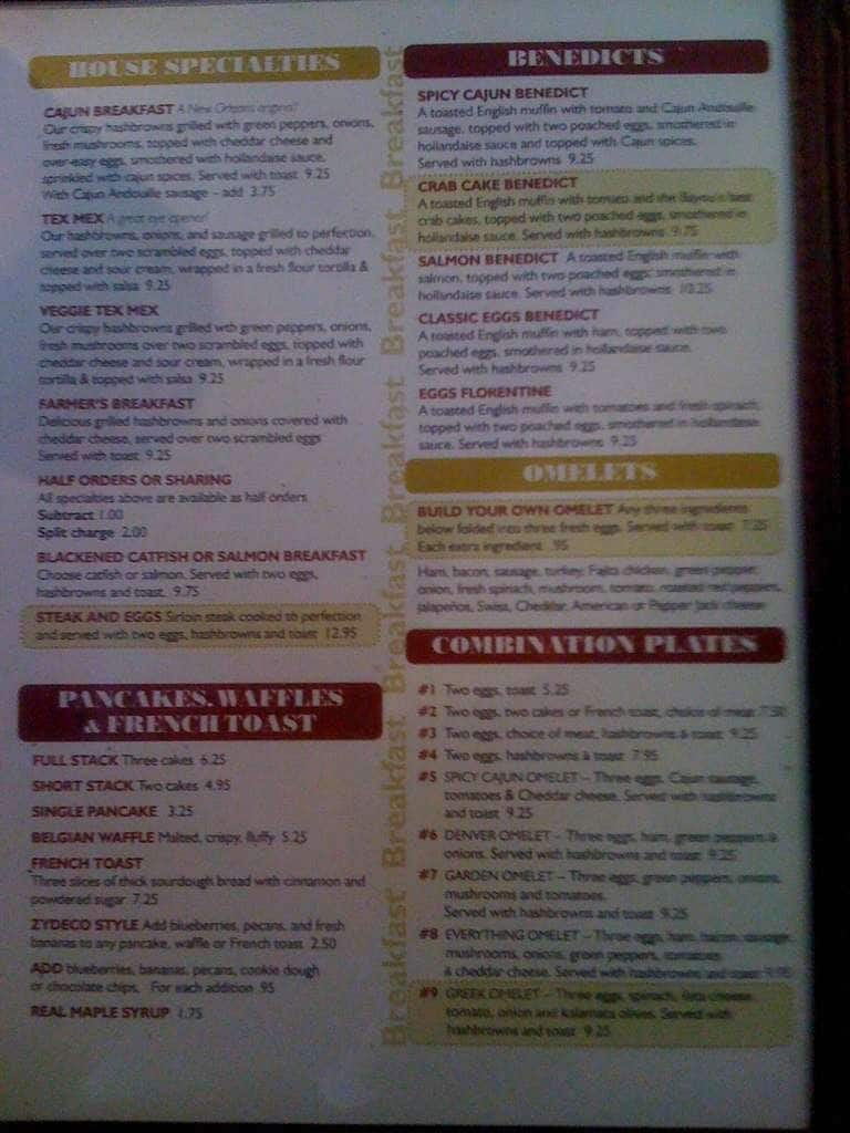 Menu at Louisiana Cafe, Saint Paul