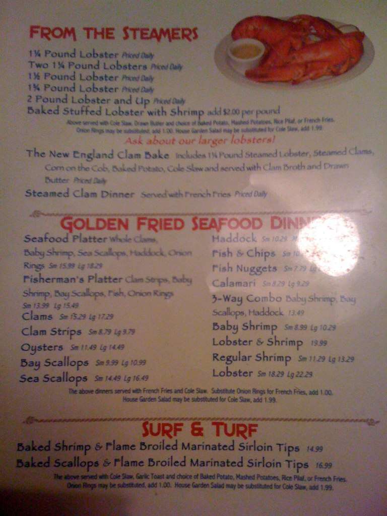 Menu at Lobster Boat restaurant, Merrimack