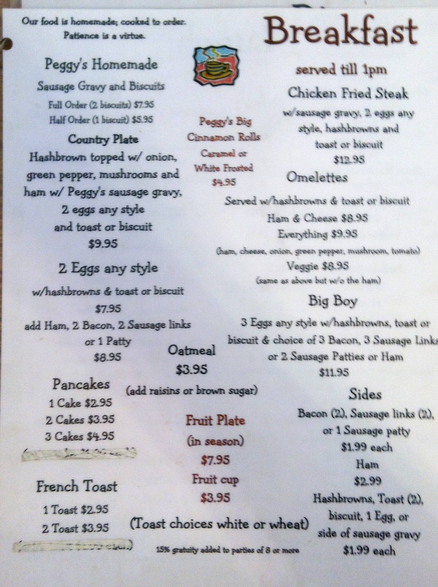 Peggy's Place Menu, Menu for Peggy's Place, Keystone, Rapid City