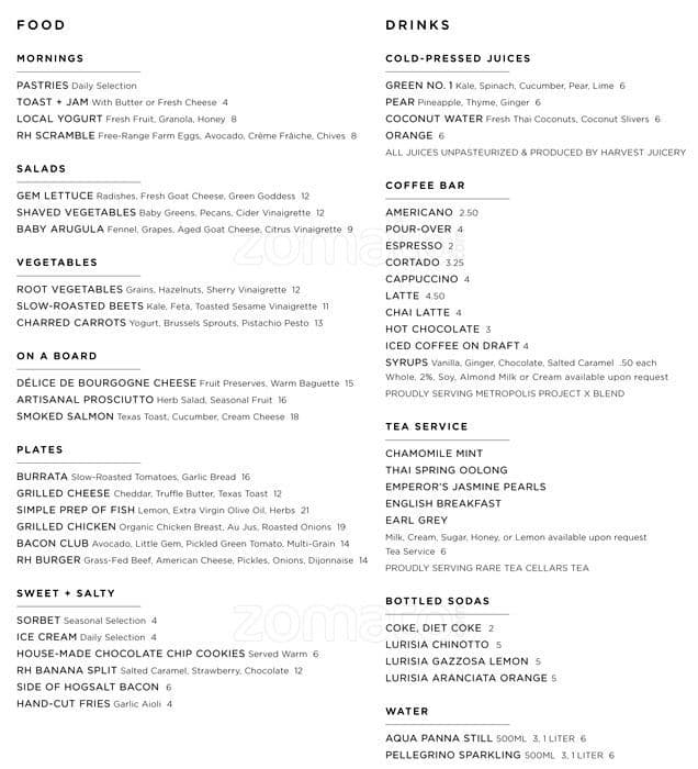 RH Chicago Three Arts Club Cafe Menu Urbanspoon/Zomato