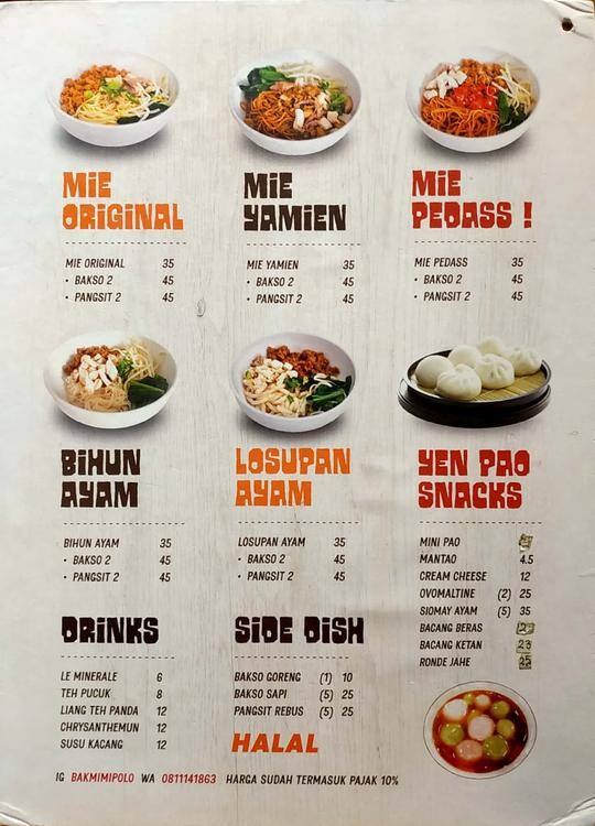 Bakmi Mipolo Menu, Menu For Bakmi Mipolo, Kemayoran, Jakarta 