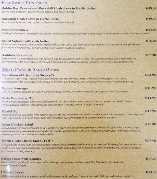 Menu at Stoop Your Head pub & bar, Skerries
