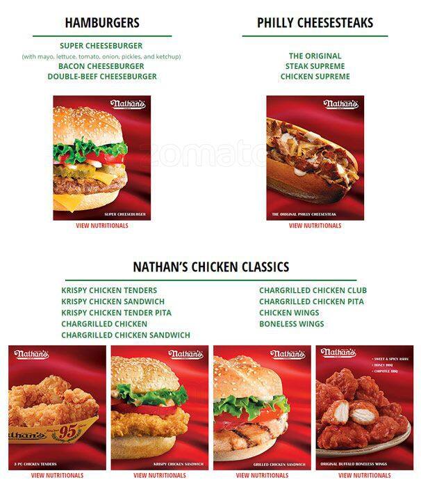 Menu at Nathans Famous restaurant, Jersey City