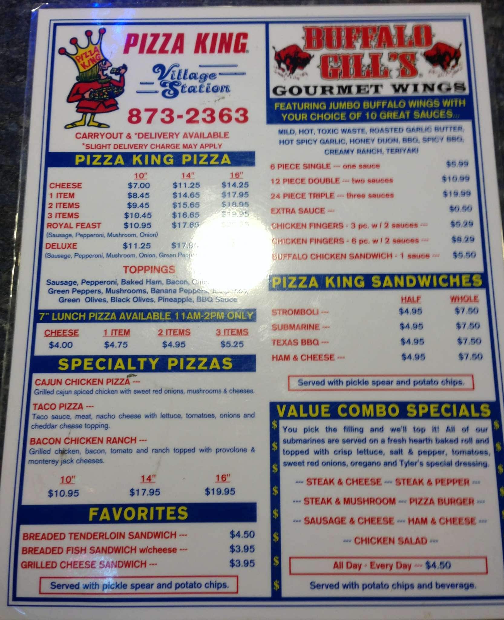 Menu at Pizza King pizzeria, Zionsville