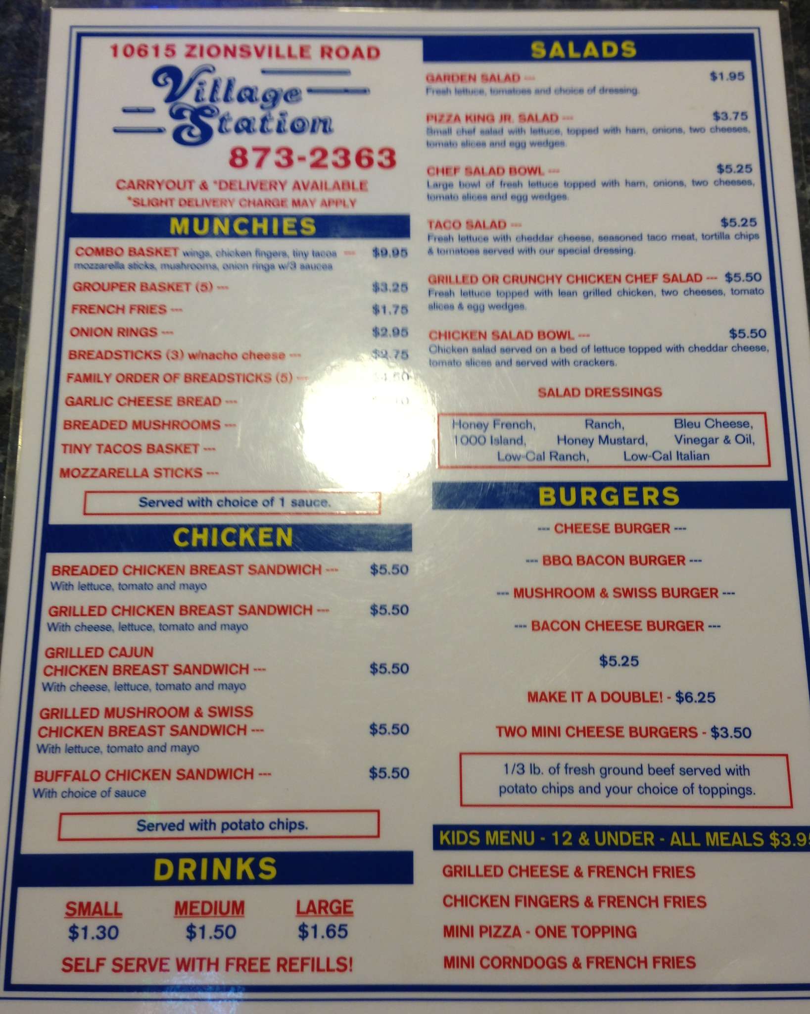 Village Station Pizza King Pub a Indianapolis Foto del Menu con Prezzi