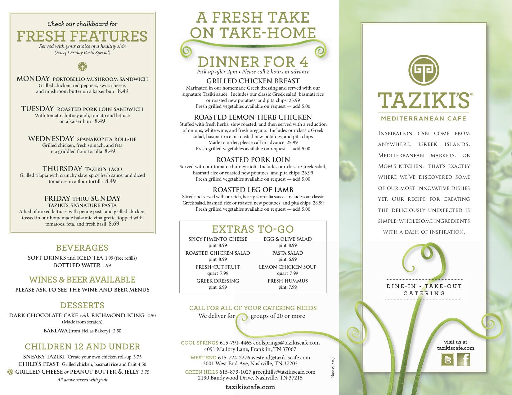 Taziki s Mediterranean Cafe Menu Urbanspoon Zomato