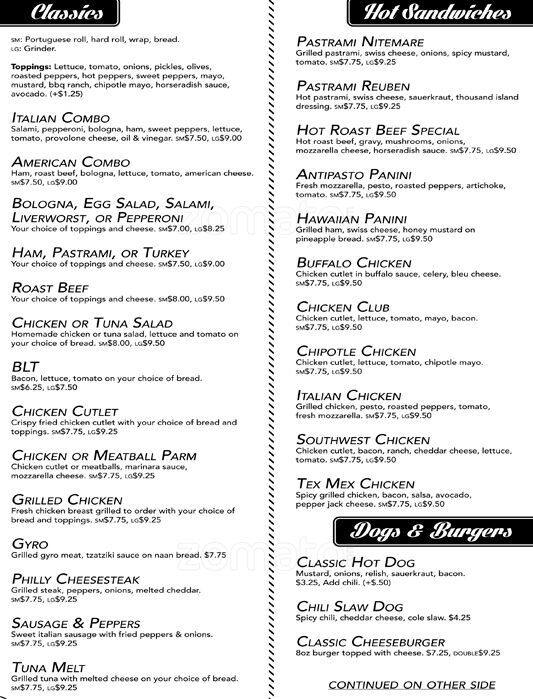 The Country Store menu, Menu restauracji The Country Store, Westport