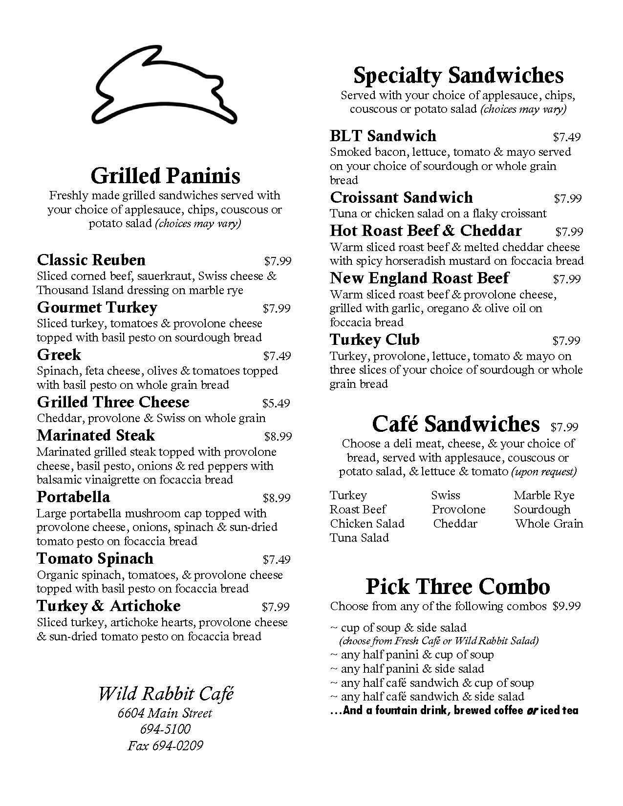 Wild Rabbit Cafe Menu, Menu for Wild Rabbit Cafe, Gloucester