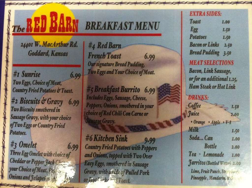 The Kansas Red Barn Menu Menu For The Kansas Red Barn Goddard