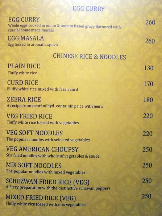 Shahi Dastarkhwan menu