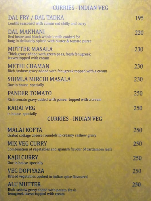 Shahi Dastarkhwan menu