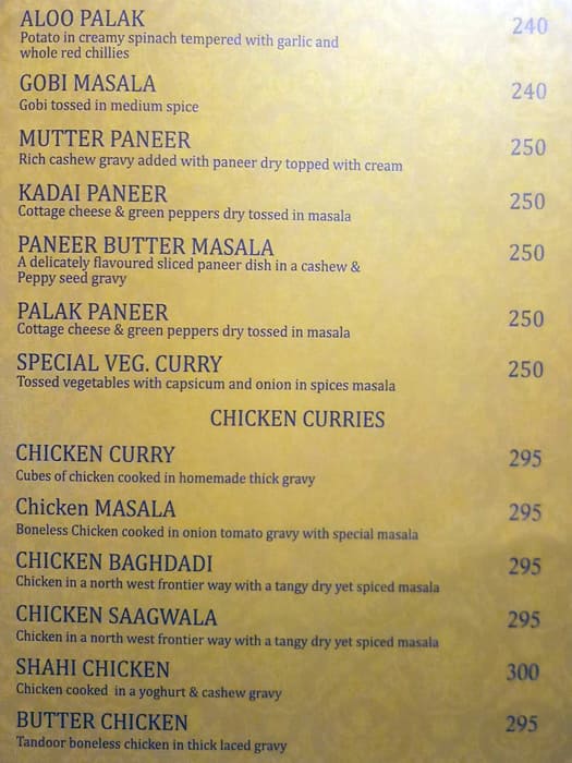 Shahi Dastarkhwan menu