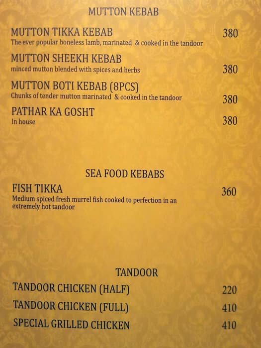 Shahi Dastarkhwan menu