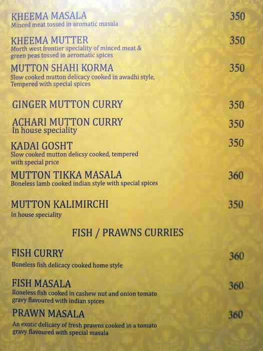 Shahi Dastarkhwan menu