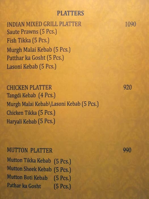 Shahi Dastarkhwan menu